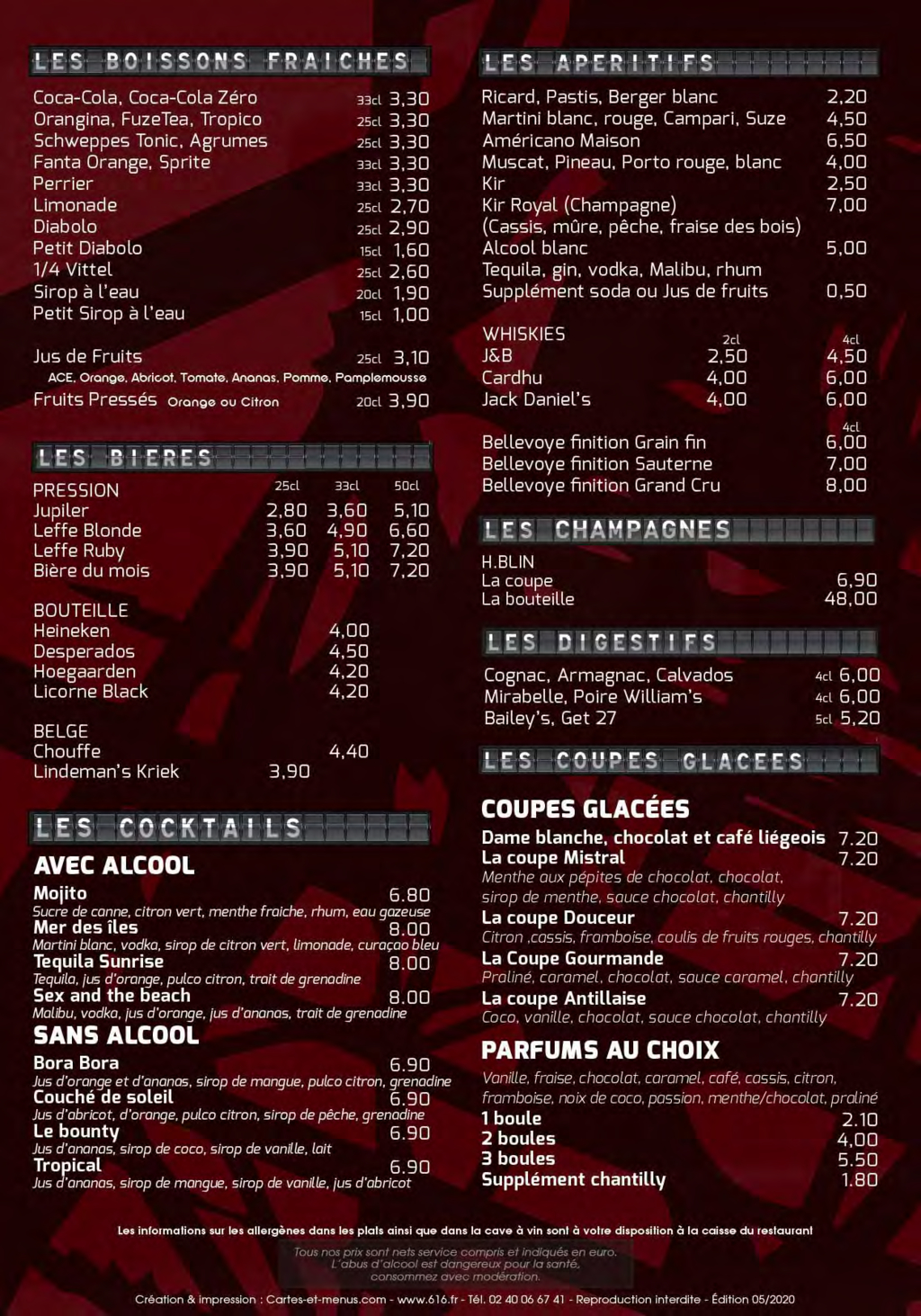 Carte & menus | Brasserie de la Gare Montluçon